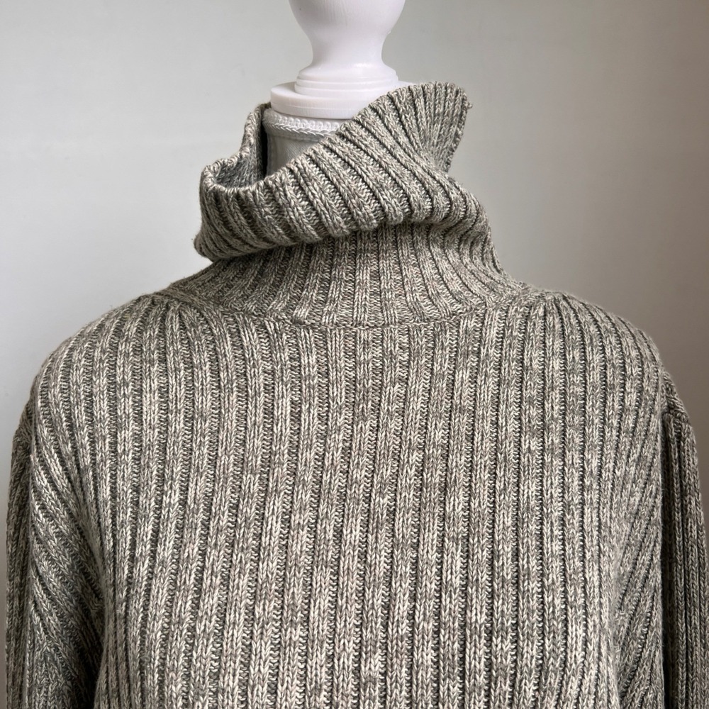 Vintage 90s‎ Ribbed Cotton Turtleneck Sweater Size XL Gray Knit Pullover Preppy